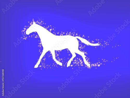 Silhouette of a running horse on a blue background