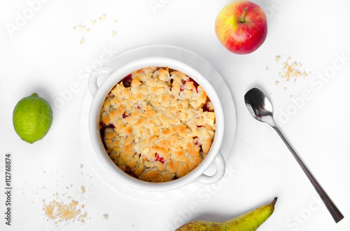 Crumble on a white background with apple