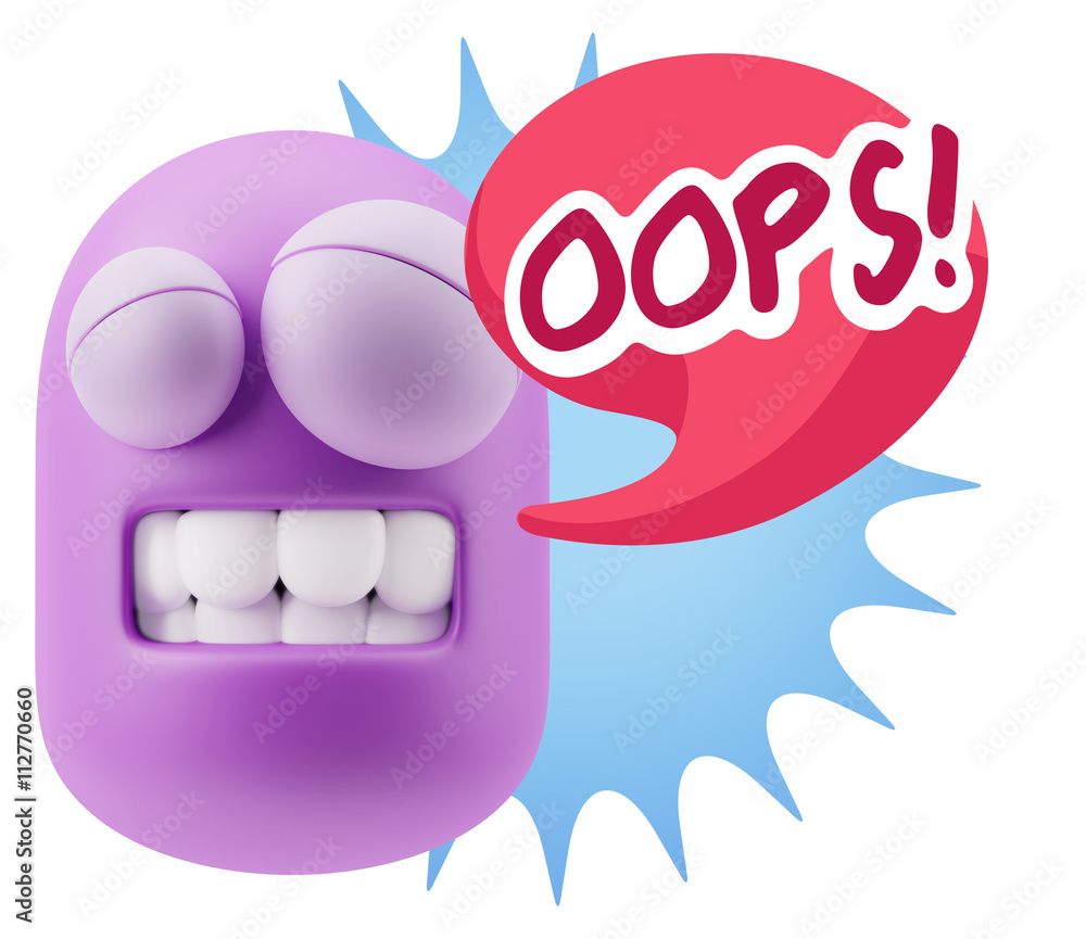 3d Rendering Smile Character Emoticon Expression saying Oops wit 3d Rendering Smile Character Emoticon Expression saying Oops wit