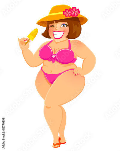 cute curvy girl in a bikini holding a popsicle