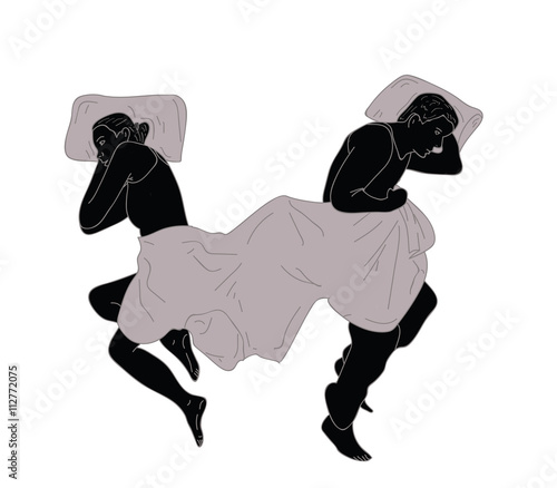 silhouette of a man and a woman on the bed. vector illustration