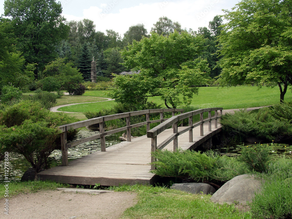 Wooden bridge  in Japanese garden