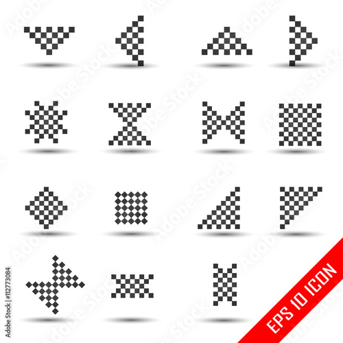 Set of abstract icons and ornaments. Plaided vector elements. Arrows, triangles and rectangles performed in cell shapes. Vector illustration.