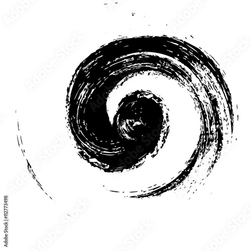 Canvas Print grunge spiral wave logo, black brush stroke isolated on white background