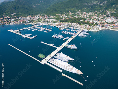 Aerial view of Porto Montenegro. Tivat city.