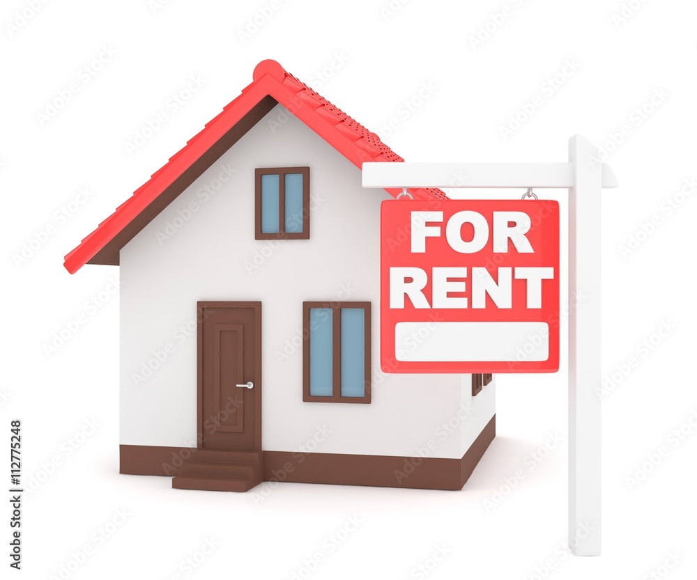 Miniature model of house real estate for rent on white background. 3D rendering. Miniature model of house real estate for rent on white background. 3D rendering.