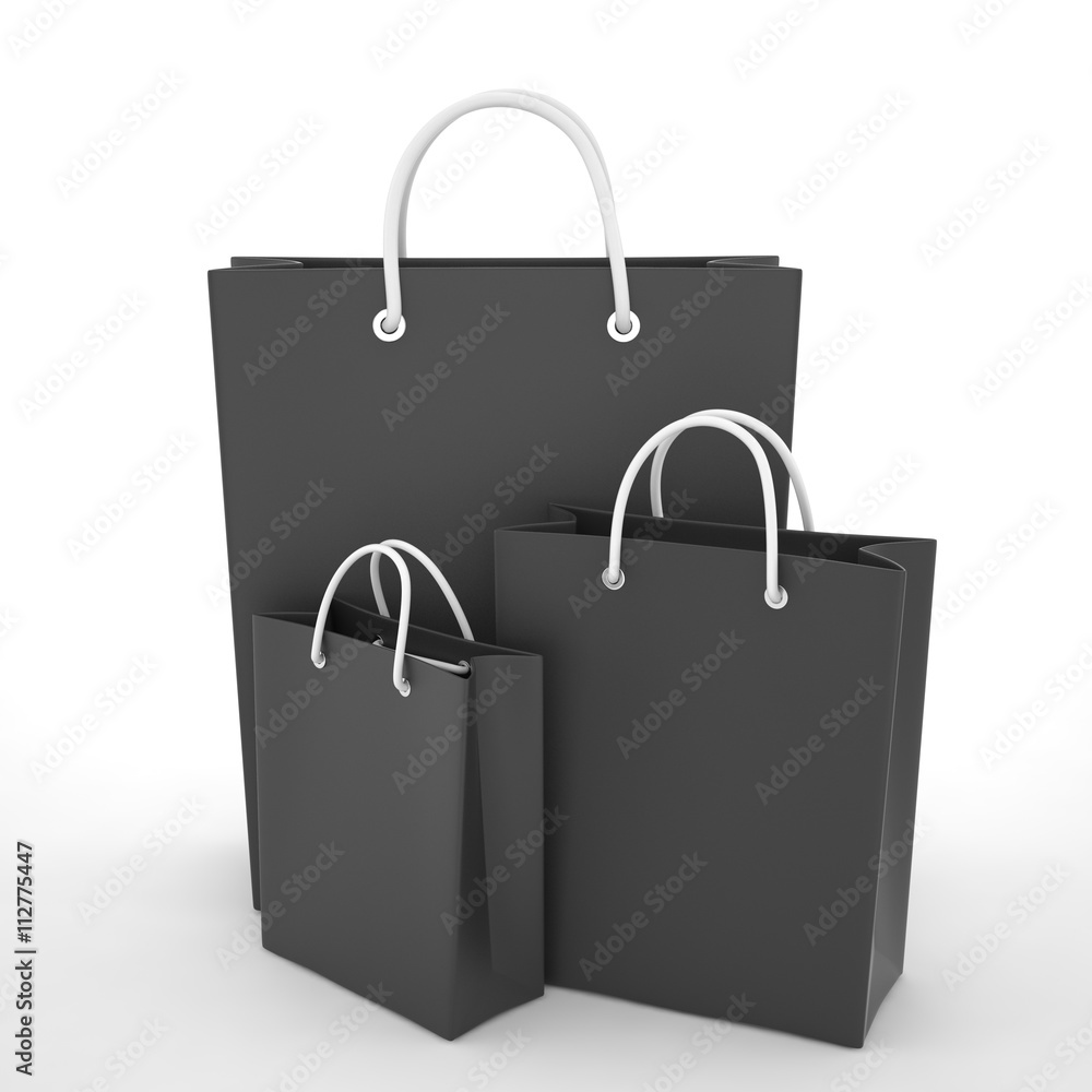 Paper Shopping Bags isolated on white background. 3d rendering. Paper Shopping Bags isolated on white background. 3d rendering.