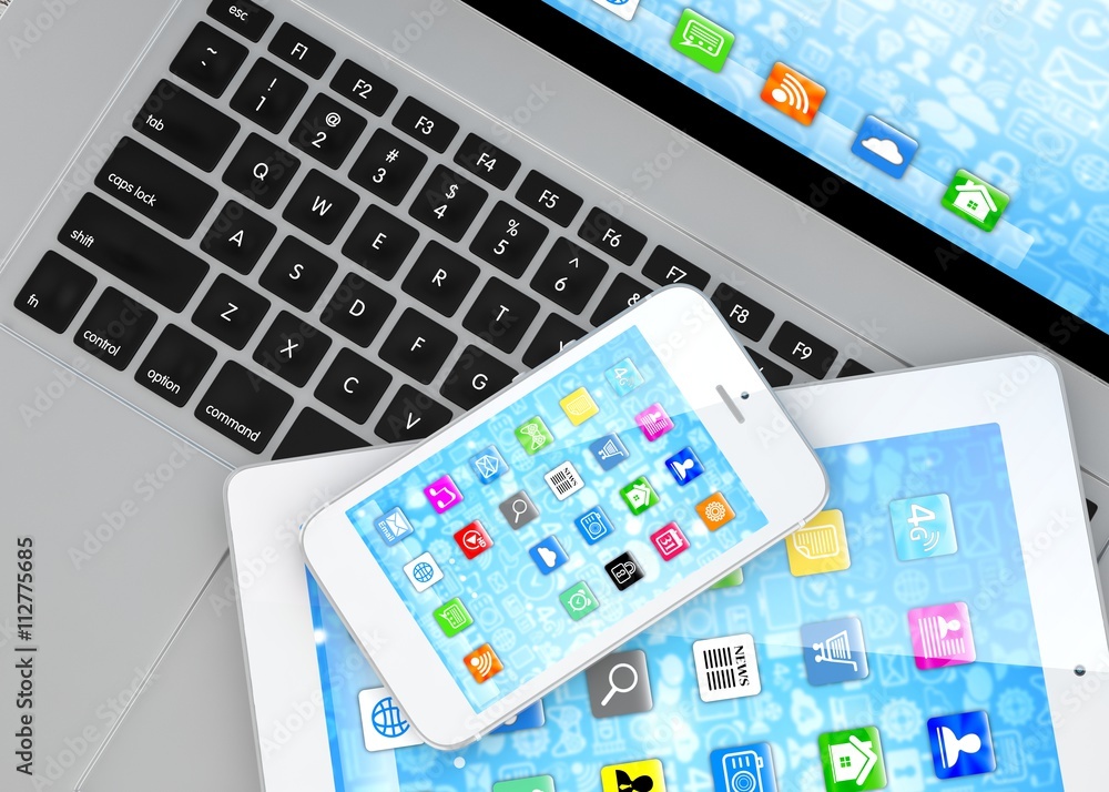 Laptop, phone and tablet pc. 3d rendering. Laptop, phone and tablet pc. 3d rendering.