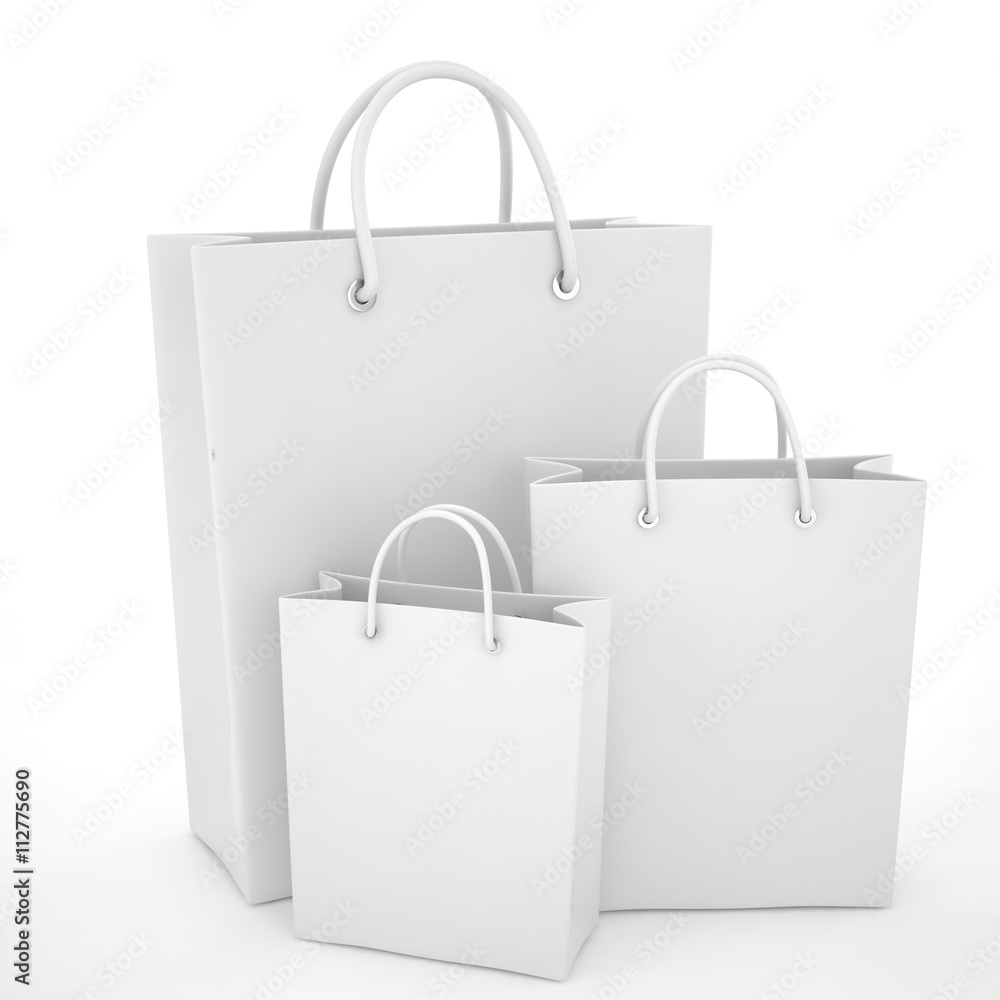 Paper Shopping Bags isolated on white background. 3d rendering. Paper Shopping Bags isolated on white background. 3d rendering.