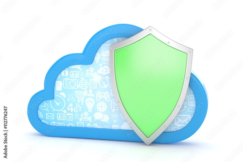 cloud and shield, cloud security concept. 3d rendering. cloud and shield, cloud security concept. 3d rendering.