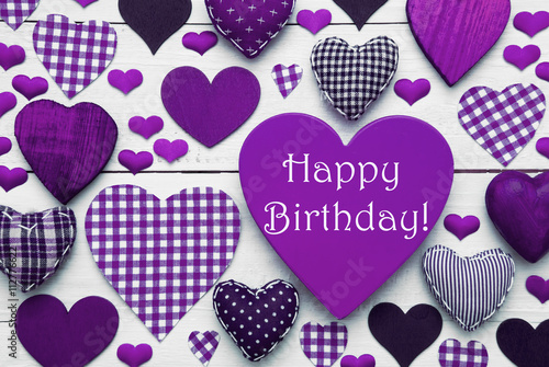 Wall Mural Pruple Heart Texture With Happy Birthday