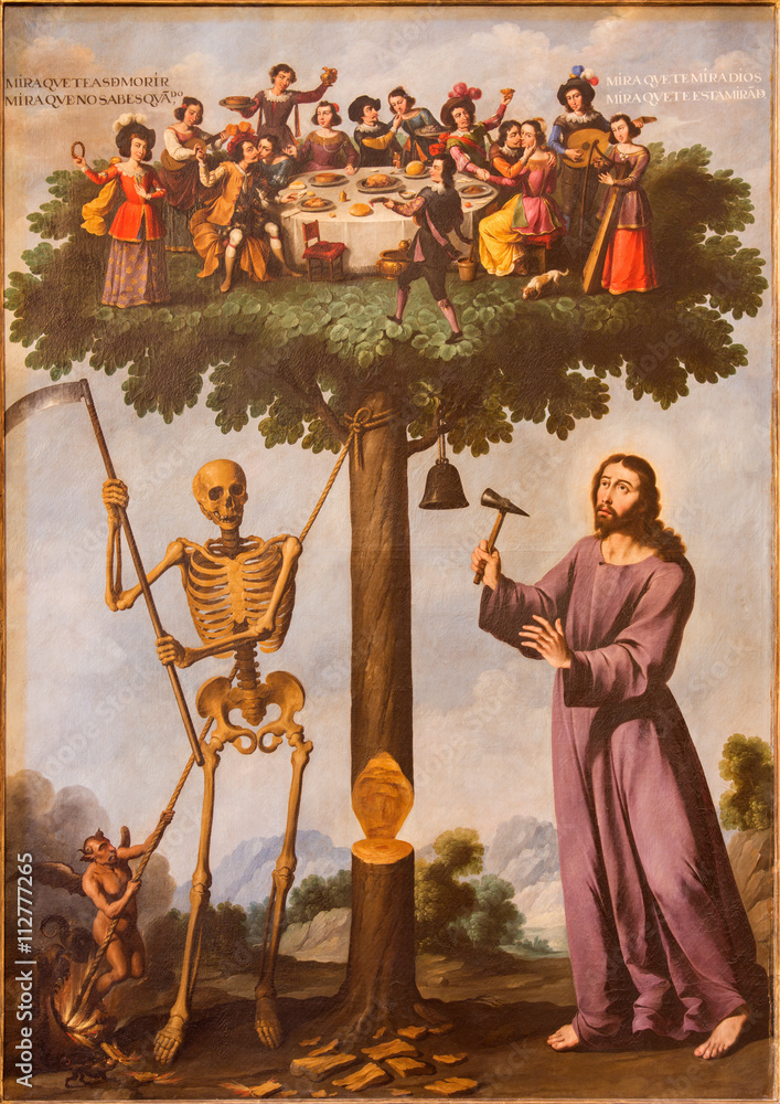 SEGOVIA, SPAIN, APRIL - 14, 2016: The symbolic painting of Jesus and the  Death (The Tree of