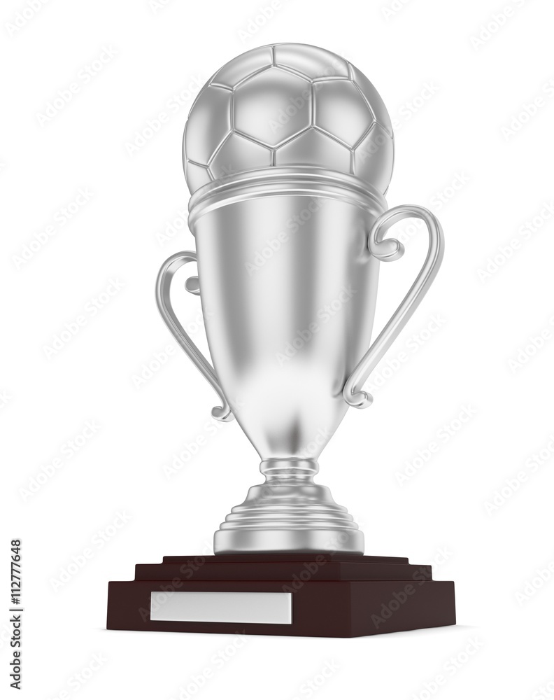 Silver cup and silver ball on white background. 3D rendering. Silver cup and silver ball on white background. 3D rendering.