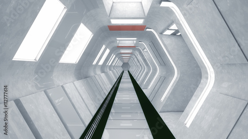 3d render interior. Futuristic hallway. Interior concept design