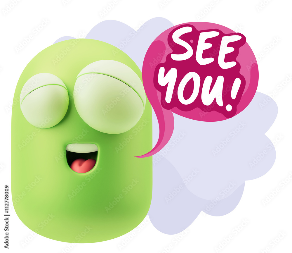 3d Rendering Smile Character Emoticon Expression saying See You 3d Rendering Smile Character Emoticon Expression saying See You