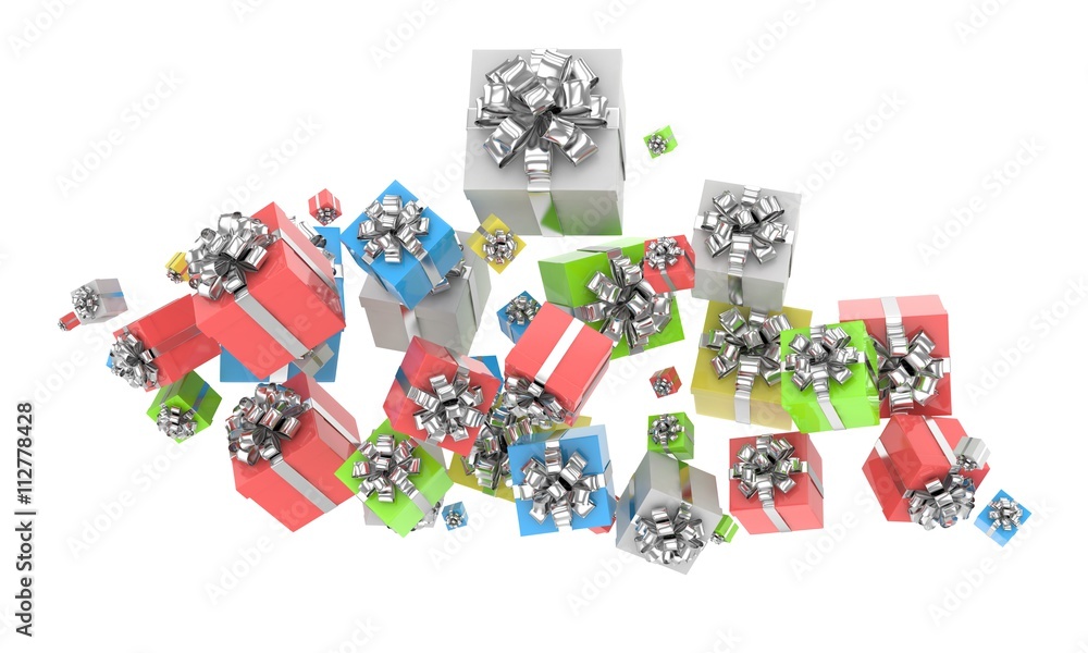 flying gift boxes on white. 3d rendering. flying gift boxes on white. 3d rendering.
