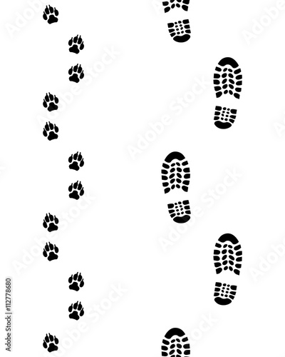 Prints of human feet and dog paws,seamless vector