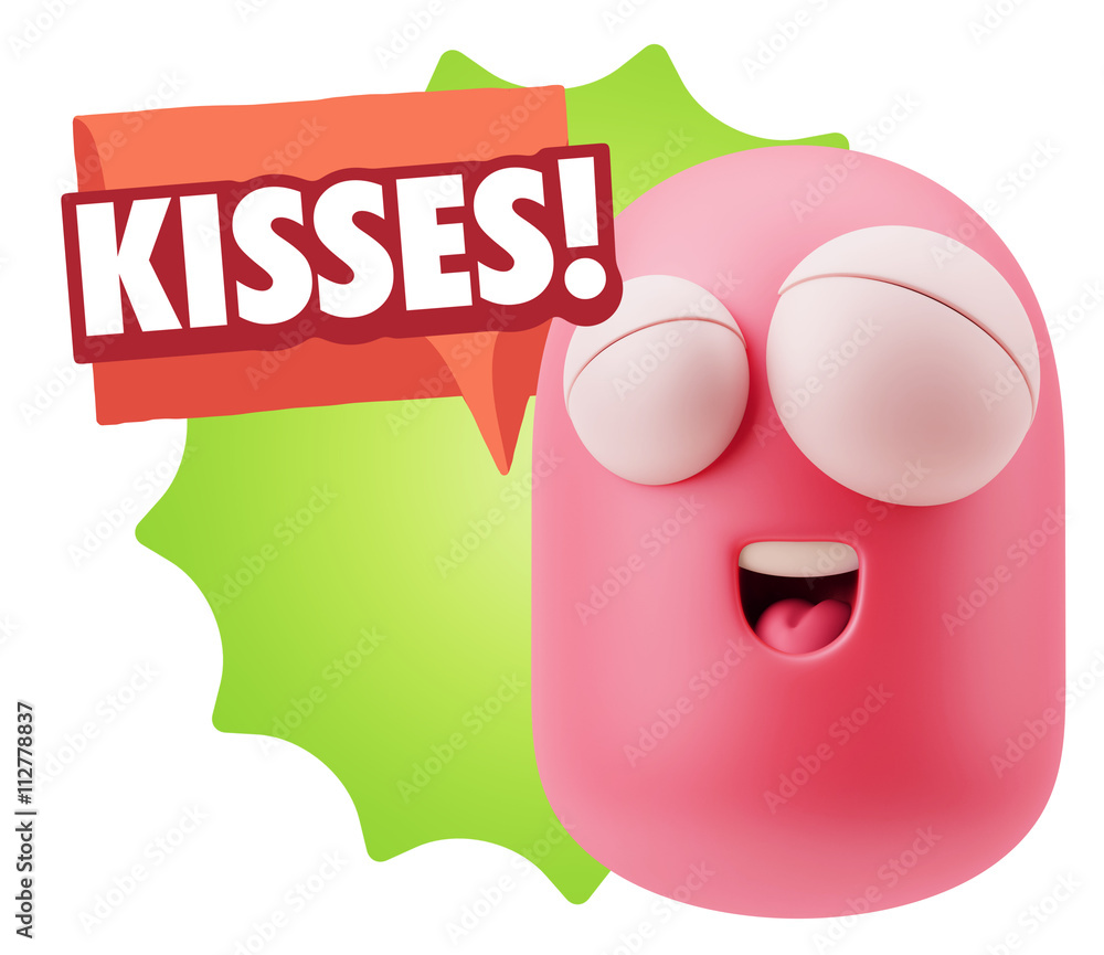 3d Rendering Smile Character Emoticon Expression saying Kisses w 3d Rendering Smile Character Emoticon Expression saying Kisses w