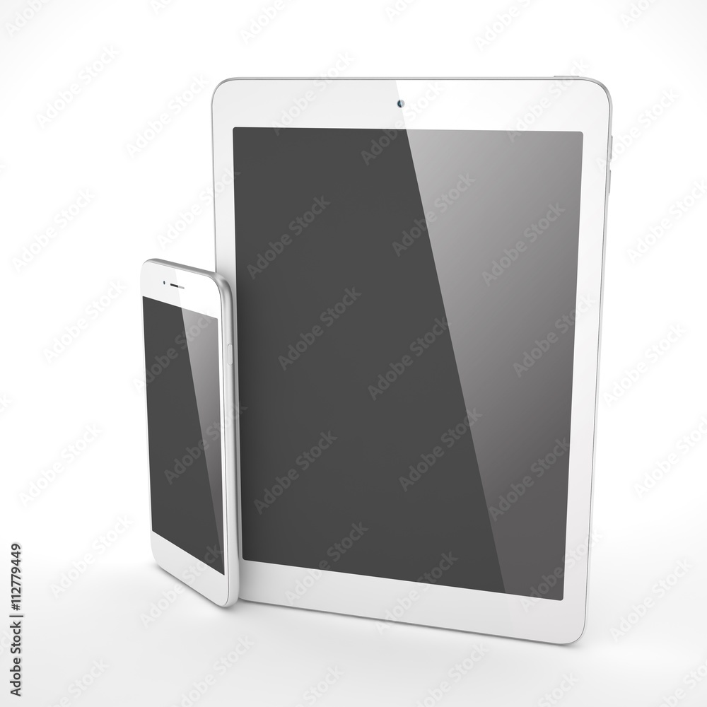 Tablet and smartphone on a white. 3d rendering. Tablet and smartphone on a white. 3d rendering.