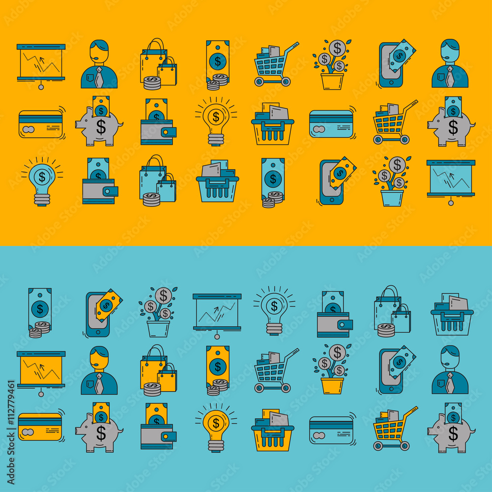 Vector set of business and finance Bank Internet shopping Payments Vector set of business and finance Bank Internet shopping Payments