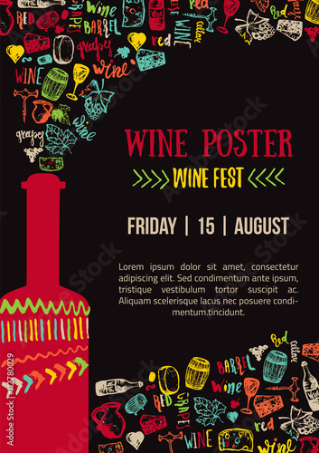 Wine creative colorful Poster. Wine Fest Poster. Wine House Poster with lettering.