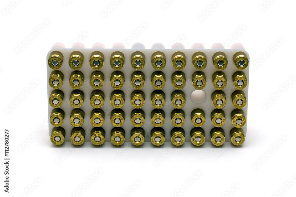 Box of 9mm bullets with one missing Box of 9mm bullets with one missing