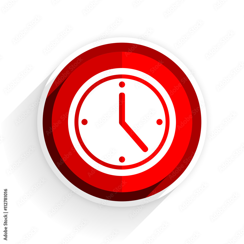 time icon, red circle flat design internet button, web and mobile app illustration time icon, red circle flat design internet button, web and mobile app illustration