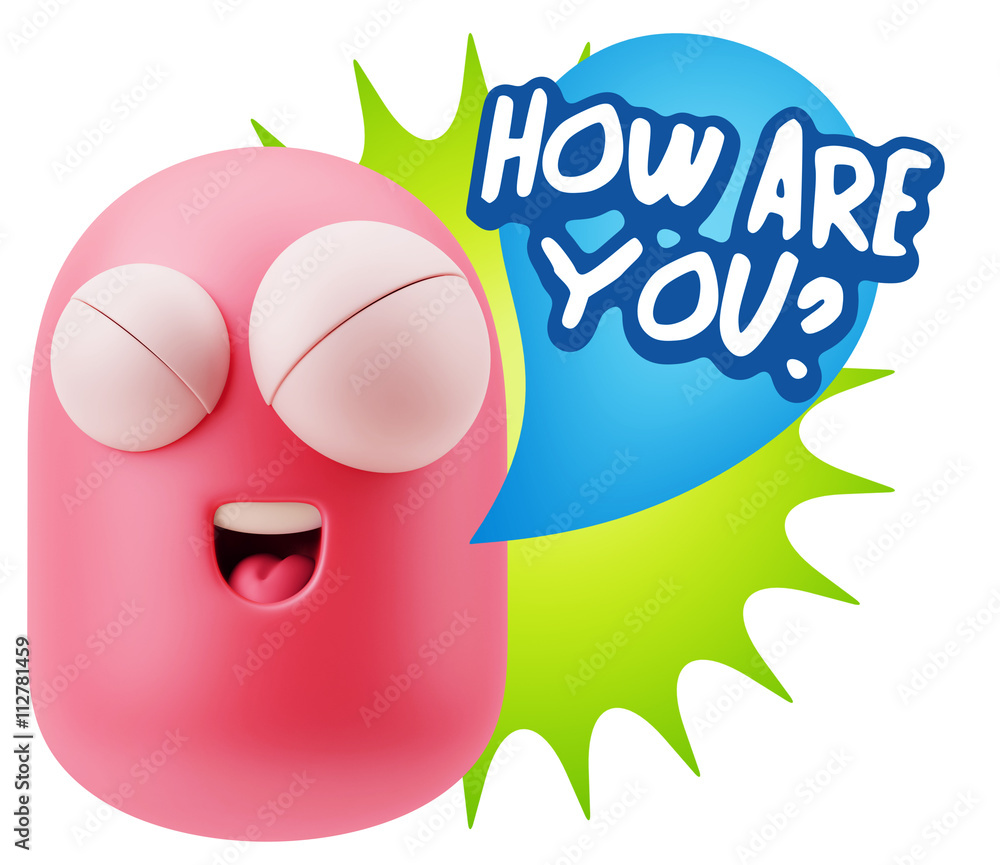3d Rendering Smile Character Emoticon Expression saying How Are 3d Rendering Smile Character Emoticon Expression saying How Are