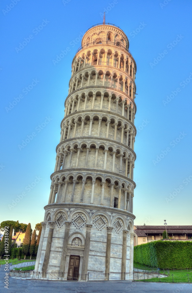 Pisa tower at Piazza del Duomo o dei Miracoli or Cathedral Square of Miracles, Italy, hdr