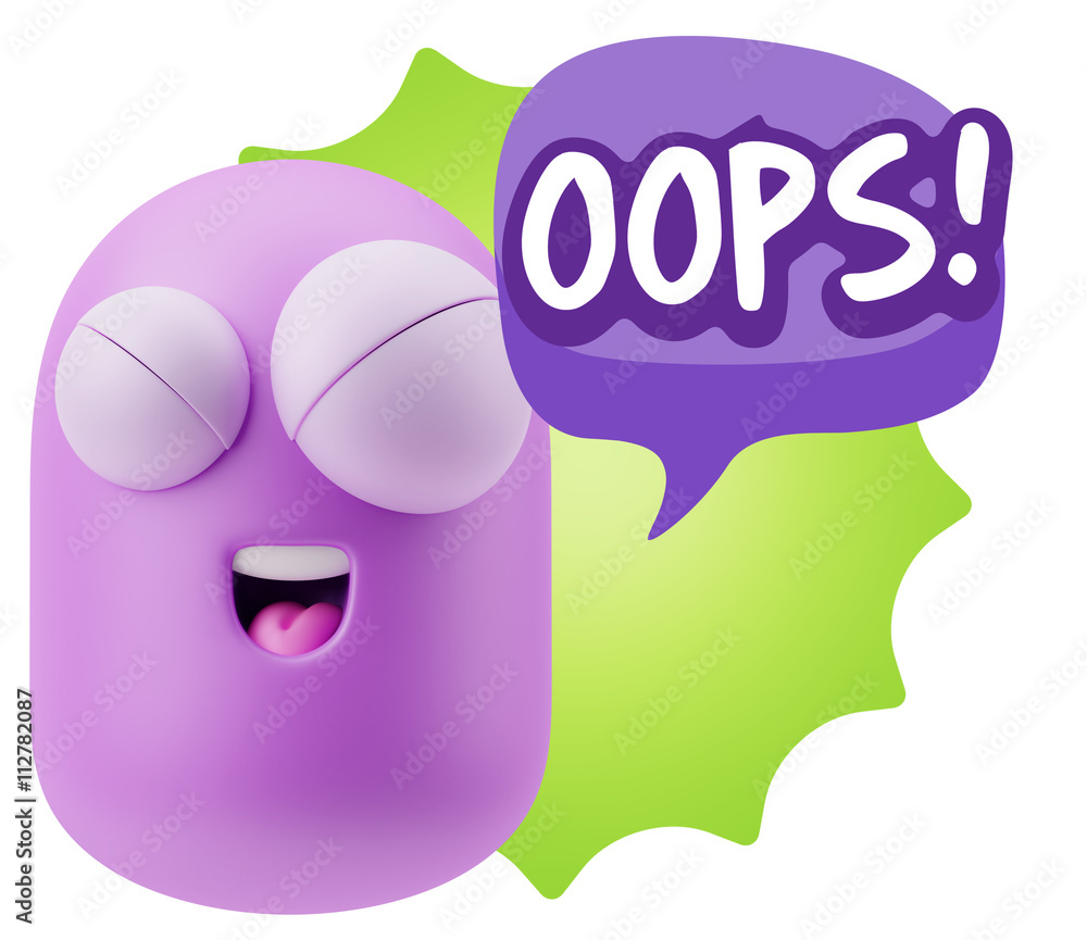 3d Rendering Smile Character Emoticon Expression saying Oops wit 3d Rendering Smile Character Emoticon Expression saying Oops wit