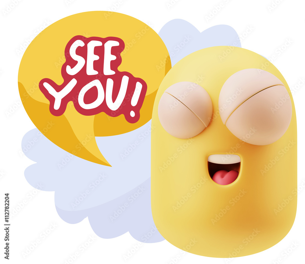 3d Rendering Smile Character Emoticon Expression saying See You 3d Rendering Smile Character Emoticon Expression saying See You