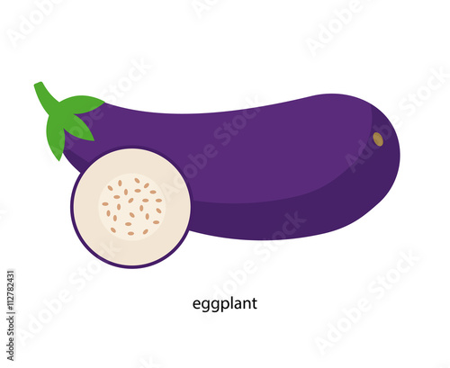 Purple eggplant with  green tail and its cross section