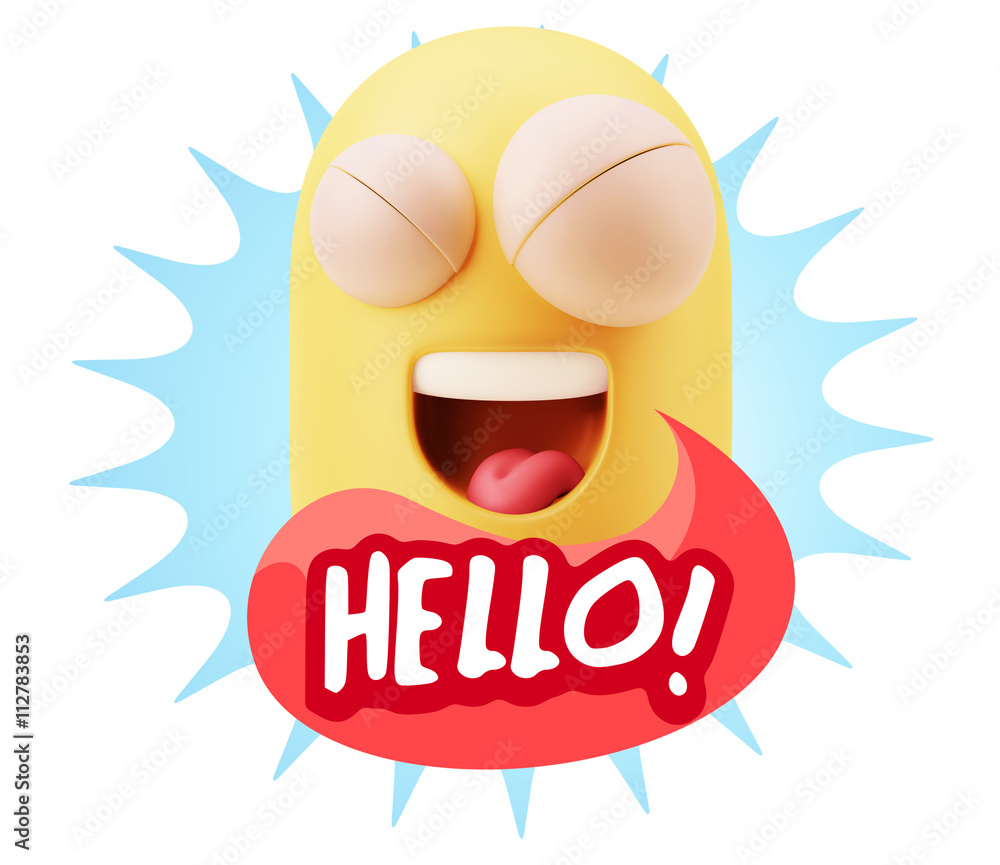 3d Rendering Smile Character Emoticon Expression saying Hello wi 3d Rendering Smile Character Emoticon Expression saying Hello wi