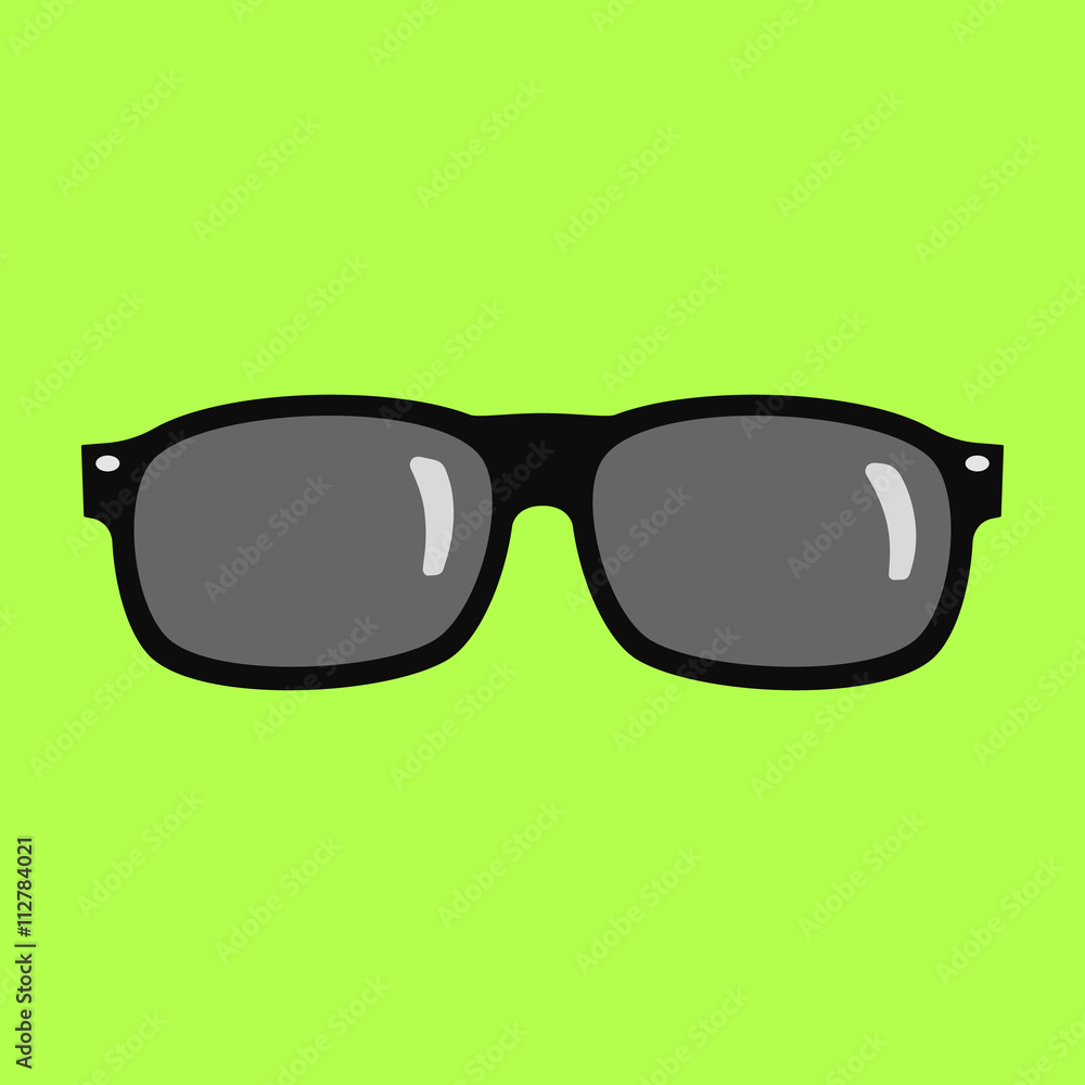 Black sunglasses on green background. Flat icon.