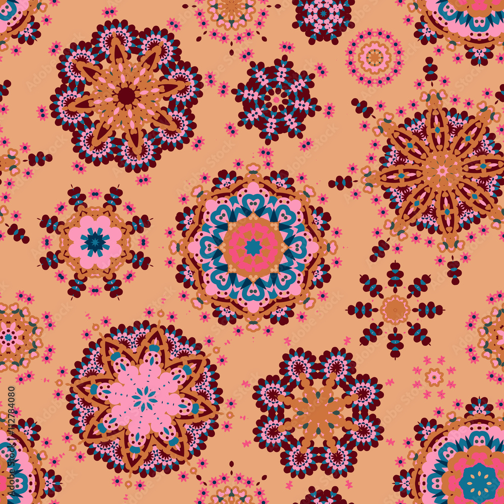 Ethnic pattern in pastel color with stylized flowers