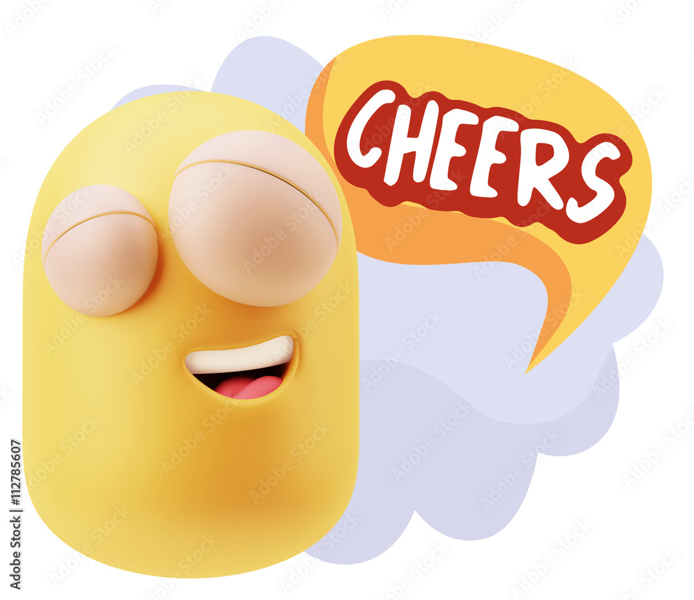 3d Rendering Smile Character Emoticon Expression saying Cheers w 3d Rendering Smile Character Emoticon Expression saying Cheers w
