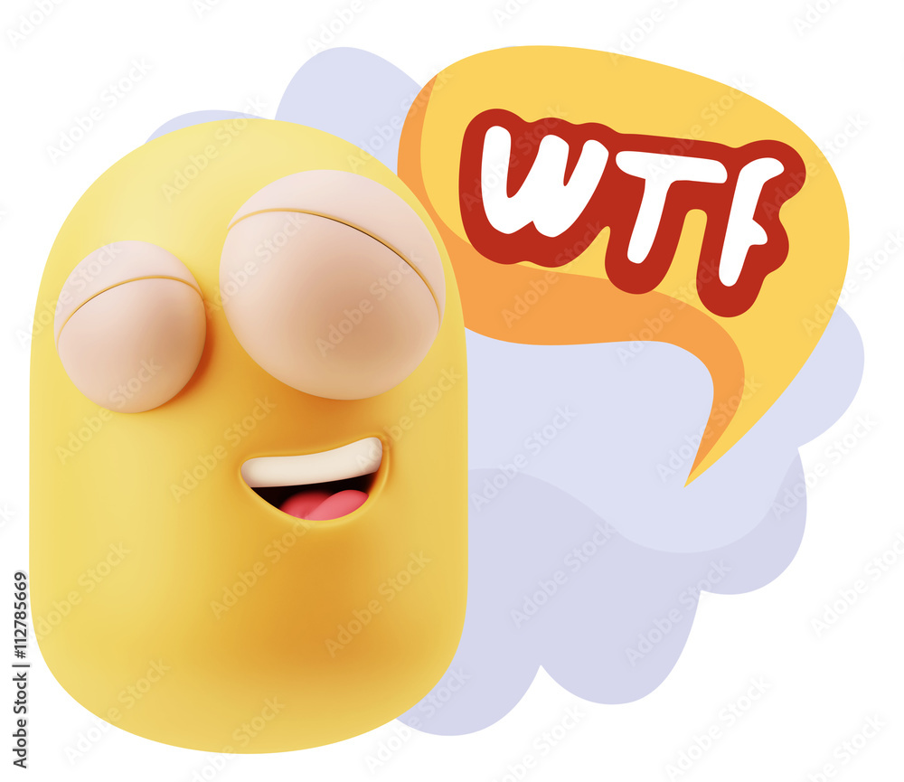 3d Rendering Smile Character Emoticon Expression saying WTF with 3d Rendering Smile Character Emoticon Expression saying WTF with
