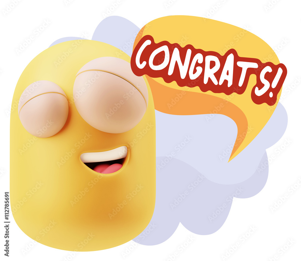 3d Rendering Smile Character Emoticon Expression saying Congrats 3d Rendering Smile Character Emoticon Expression saying Congrats