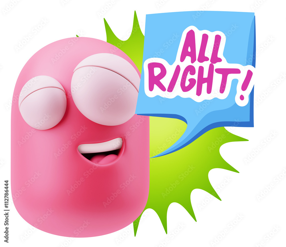 Obraz premium 3d Rendering Smile Character Emoticon Expression saying All Righ