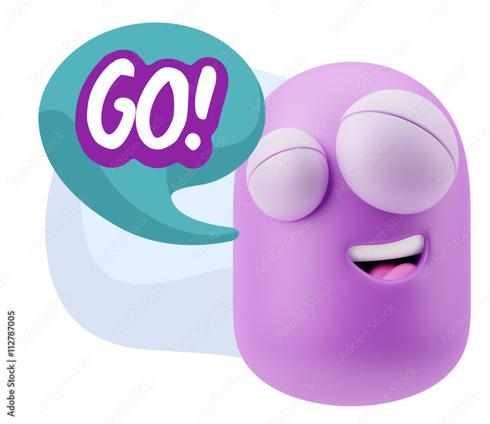3d Rendering Smile Character Emoticon Expression saying Go with 3d Rendering Smile Character Emoticon Expression saying Go with
