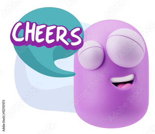 3d Rendering Smile Character Emoticon Expression saying Cheers w