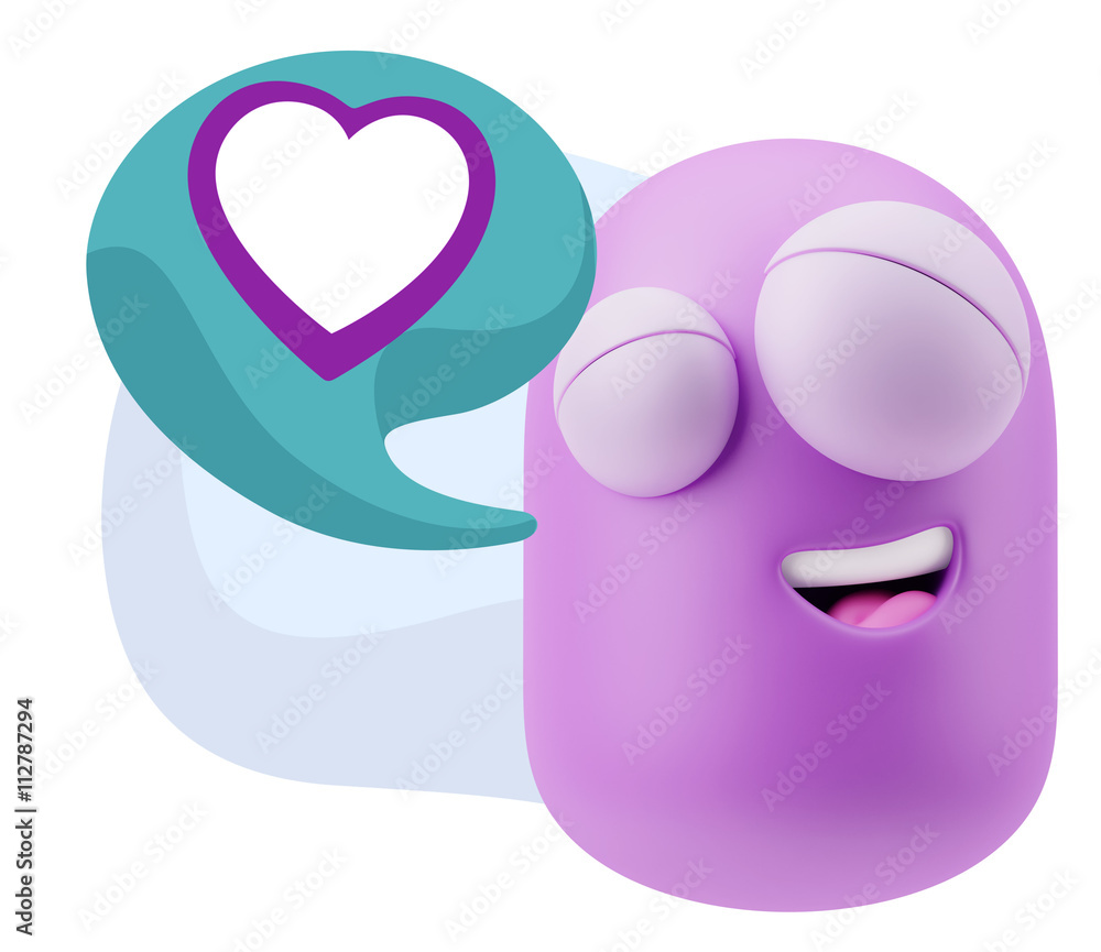 3d Rendering Smile Character Emoticon Expressing Love with a Hea