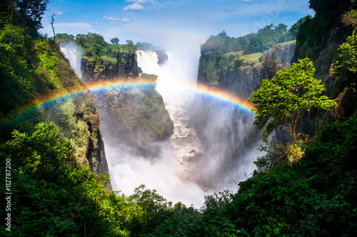 Rainbow over waterfalls photo