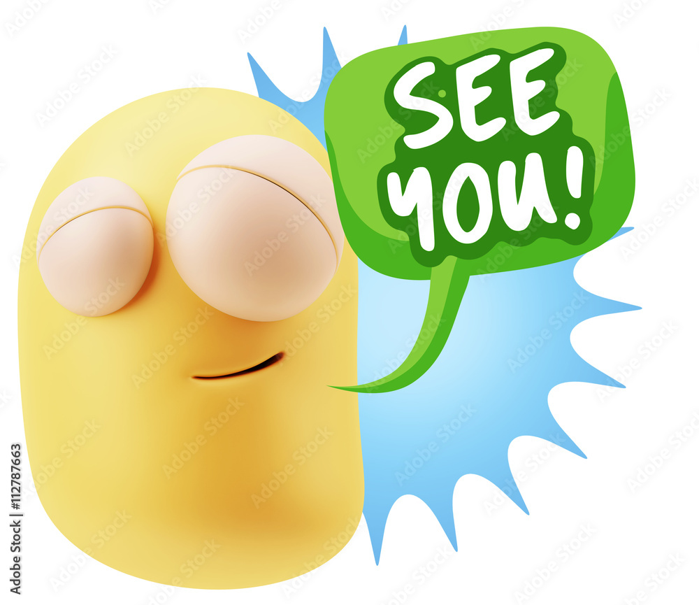 3d Rendering Smile Character Emoticon Expression saying See You 3d Rendering Smile Character Emoticon Expression saying See You