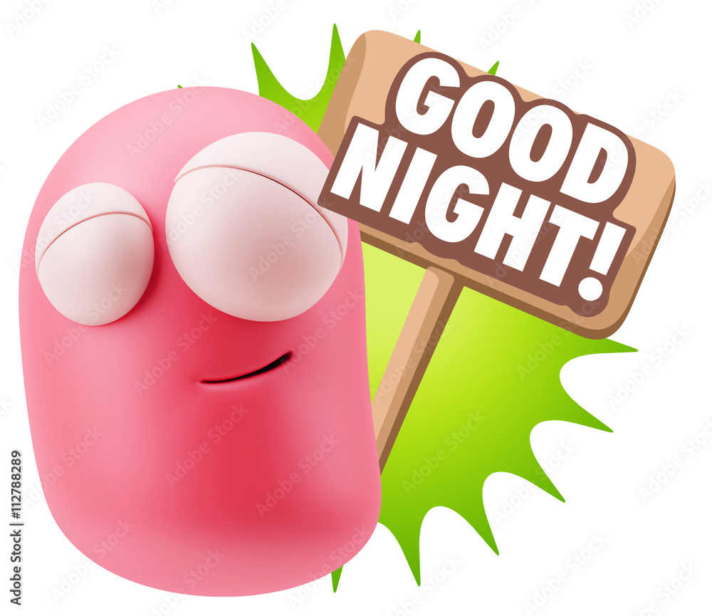 3d Rendering Smile Character Emoticon Expression saying Good Nig 3d Rendering Smile Character Emoticon Expression saying Good Nig