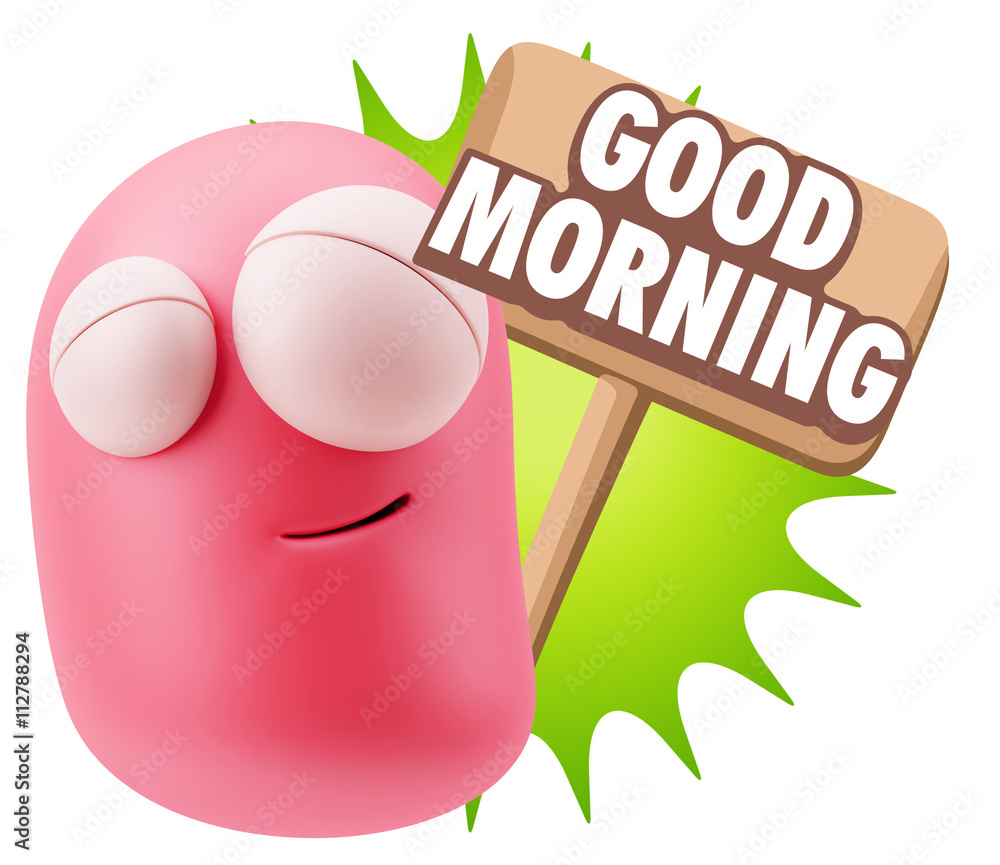 3d Rendering Smile Character Emoticon Expression saying Good Mor 3d Rendering Smile Character Emoticon Expression saying Good Mor