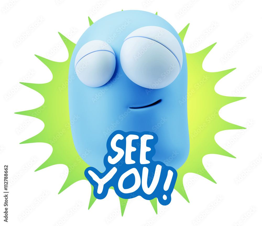 3d Rendering Smile Character Emoticon Expression saying See You 3d Rendering Smile Character Emoticon Expression saying See You