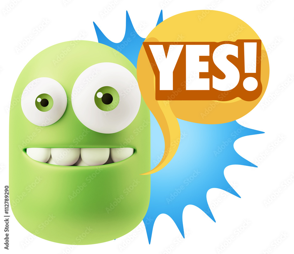 3d Rendering Smile Character Emoticon Expression saying Yes with 3d Rendering Smile Character Emoticon Expression saying Yes with