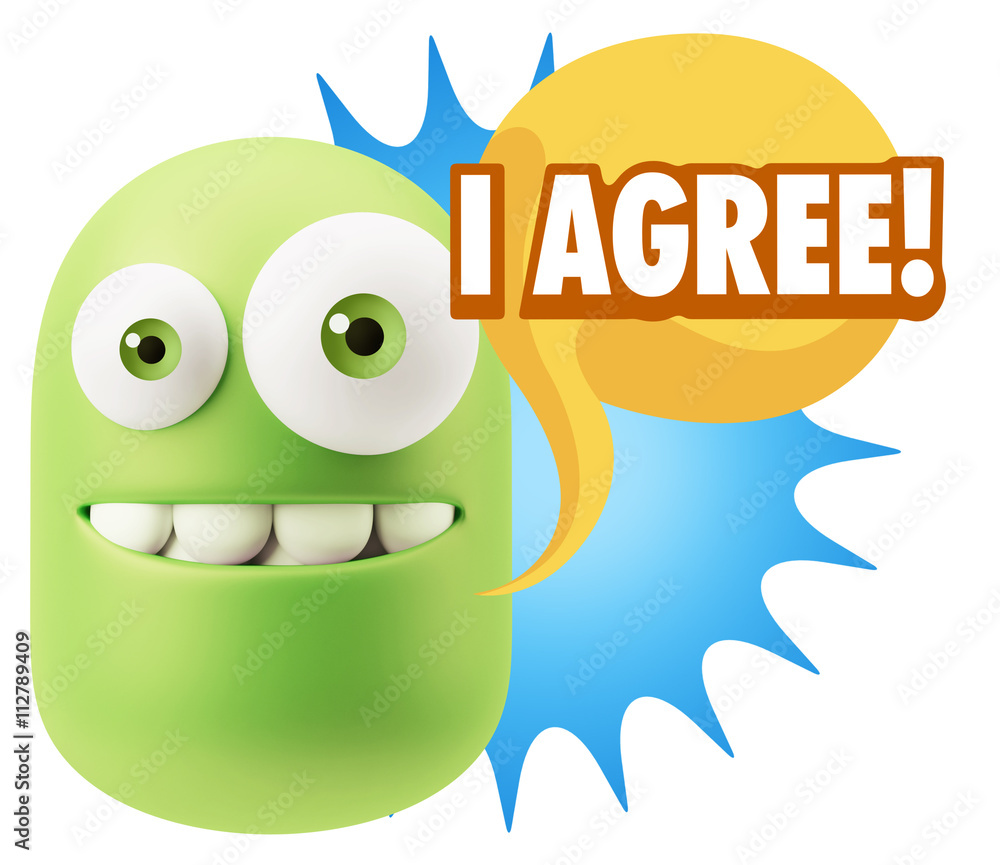 3d Illustration Laughing Character Emoji Expression saying I Agr 3d Illustration Laughing Character Emoji Expression saying I Agr