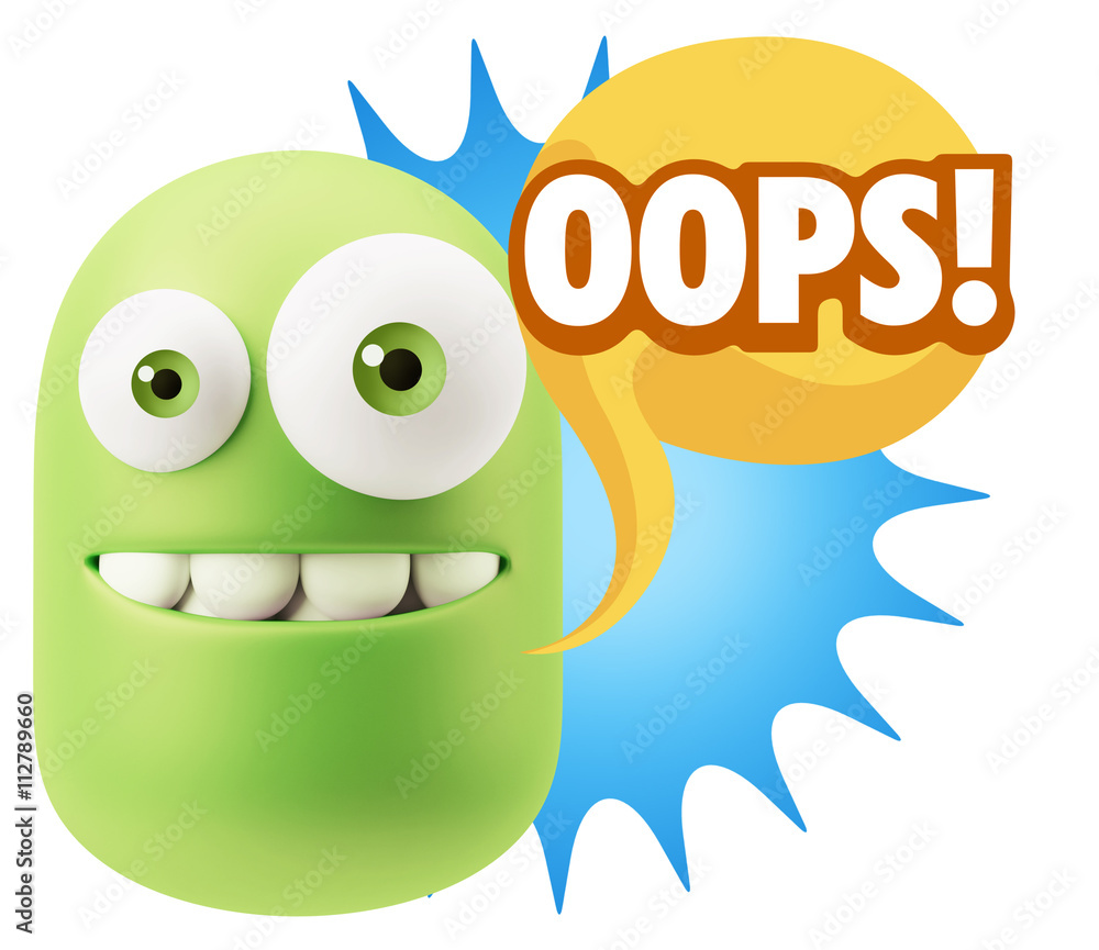 3d Rendering Smile Character Emoticon Expression saying Oops wit 3d Rendering Smile Character Emoticon Expression saying Oops wit
